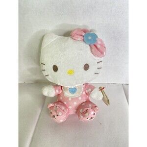 TY Hello Kitty Baby Rattle Plush Stuffed Toy With Tags Slippers on Feet